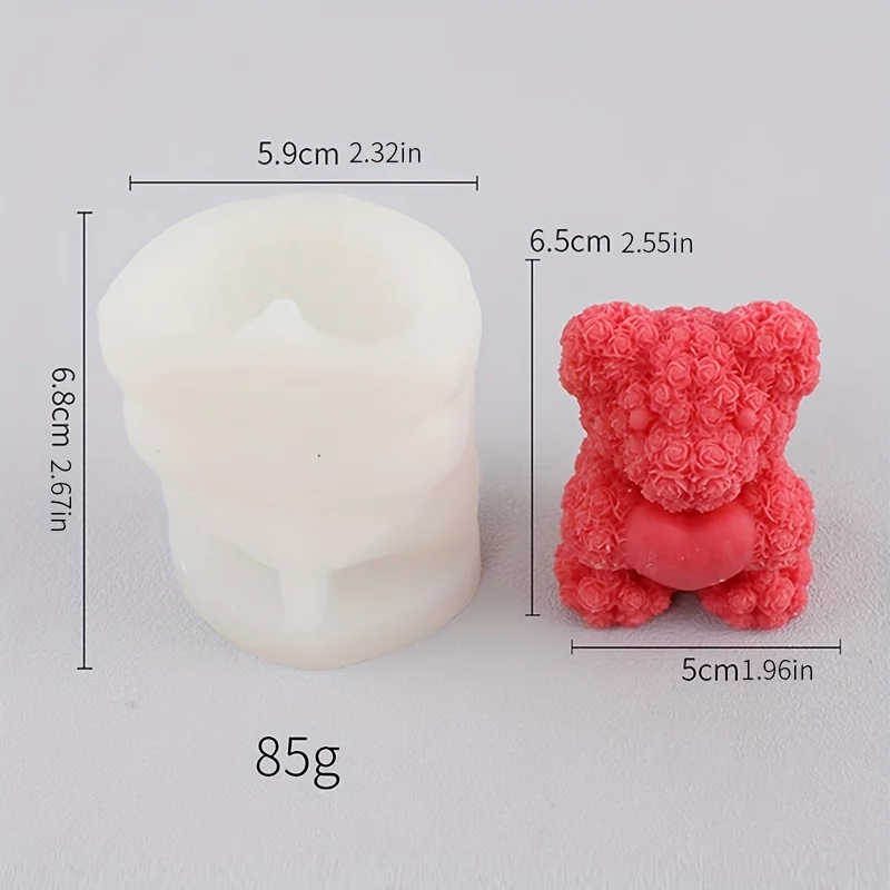 1 piece, three-dimensional Teddy rose bear yarn ball, cylindrical silicone mold, aromatherapy candle decorative accessory mold