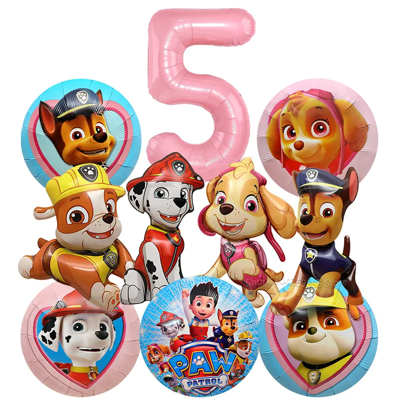 10-teiliges Paw Patrol Ballon-Set Hunde-Folienballons 32 Zoll Blau Rosa Zahlenballon für Kinder 1-9. Geburtstag Party-Dekoration für Jungen & Mädchen