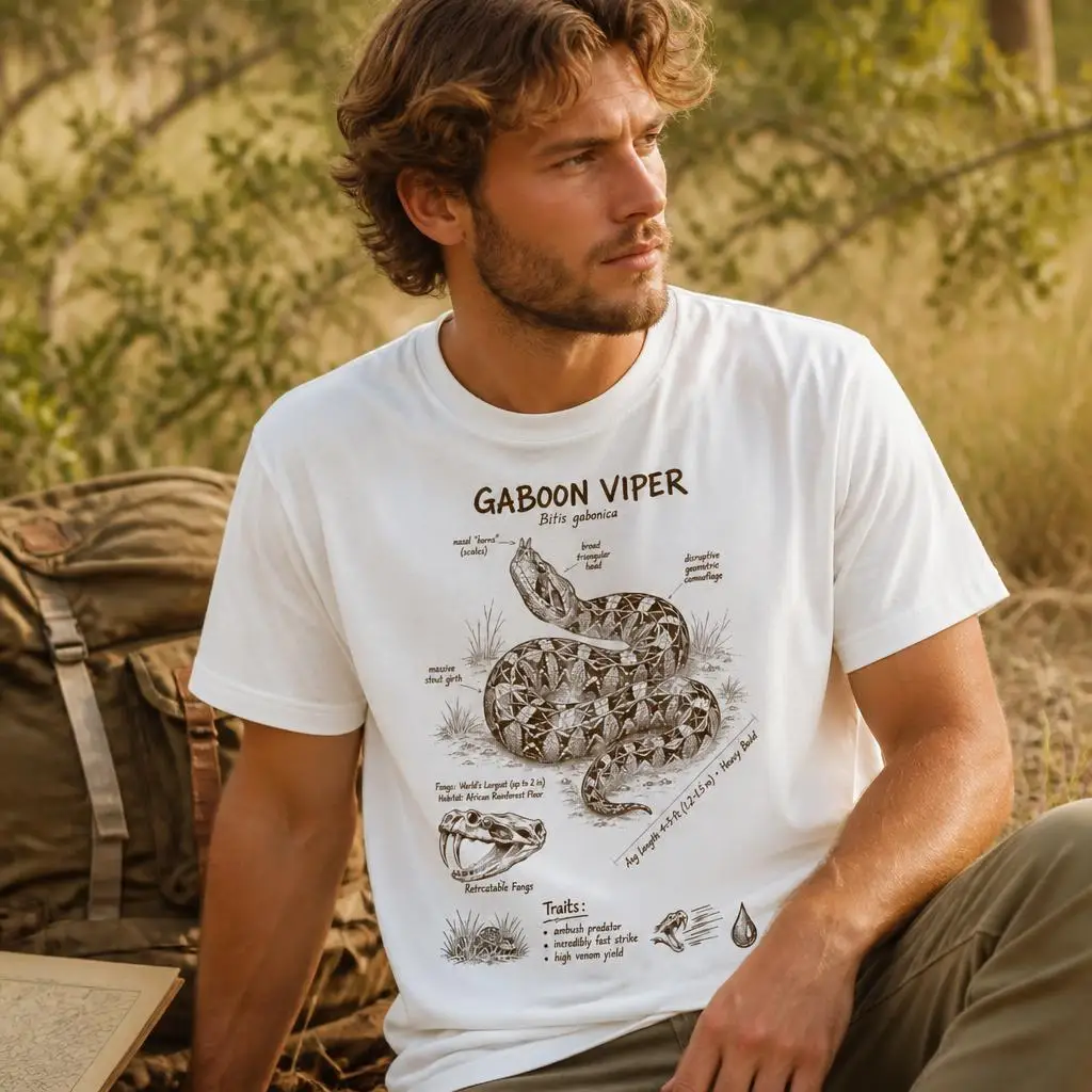 Gaboon Viper Lover Reptile Anatomy Wildlife Wild Animal Men T Shirt 100% Cotton Clothing Fun Short Sleeve Tee Gift T-Shirts