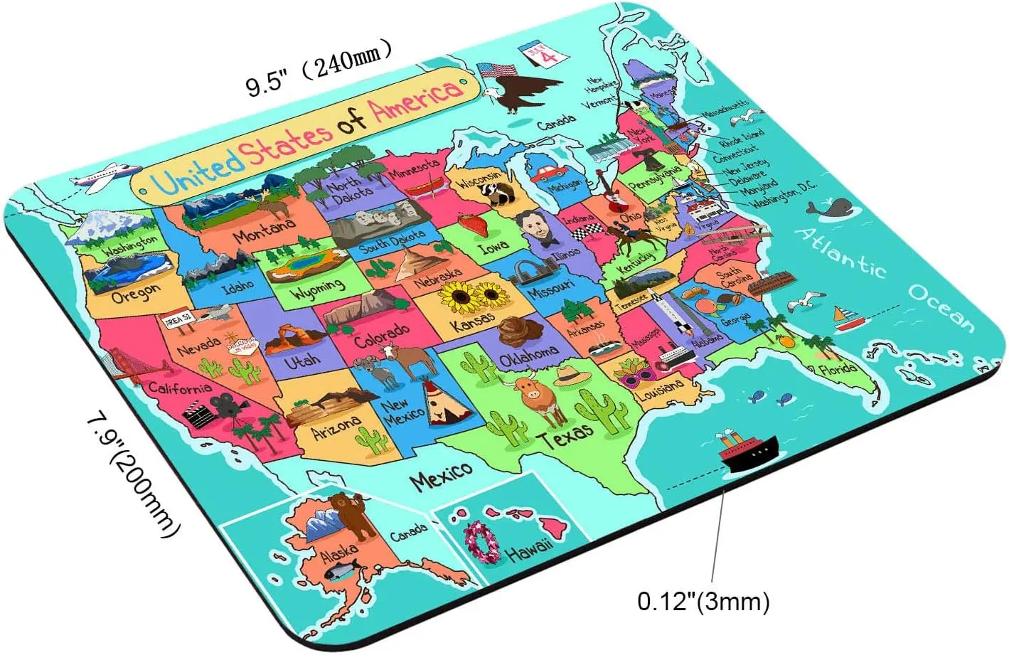 Mouse pad 1pc Rectangular mouse pad cartoon usa map geography mouse mat non slip rubber 1pc