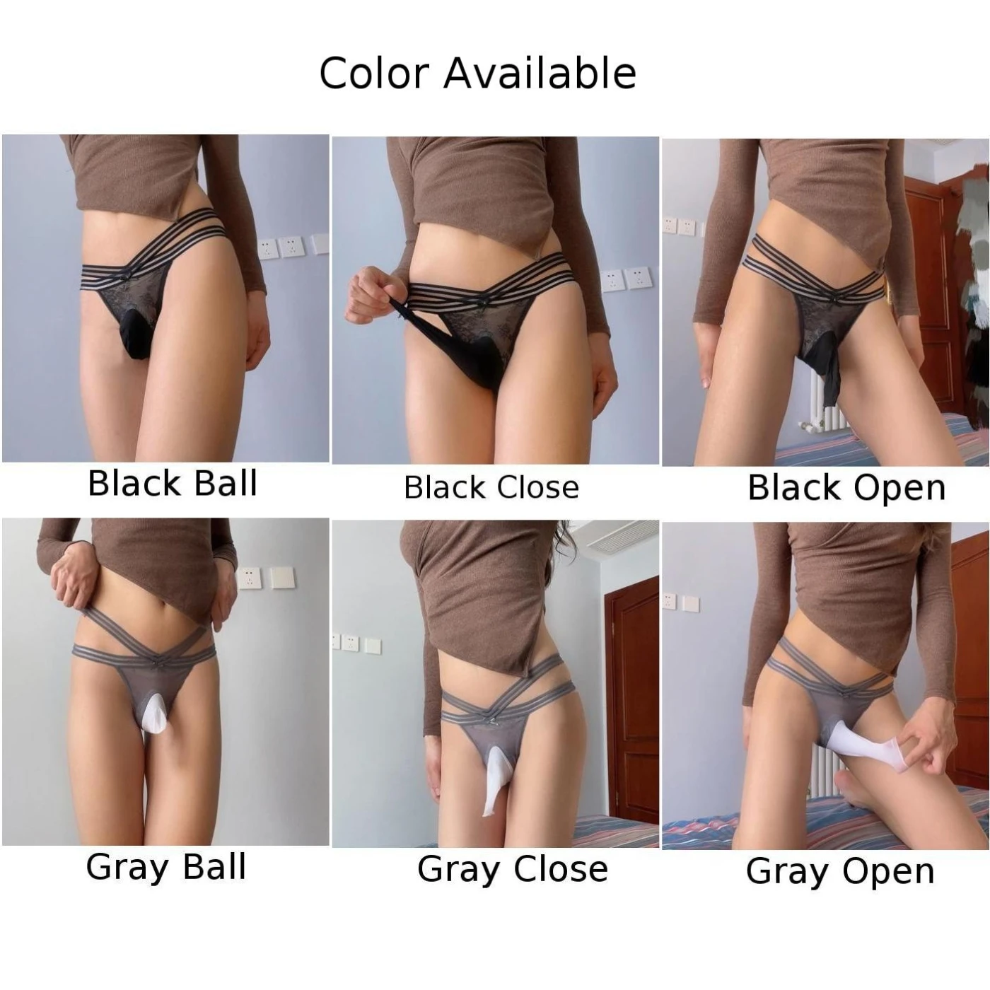 Sissy Thong Sheer Lace Bulge Pouch Lingerie Underwear Gay Men Crossdress Panties Male Open/Close Sheath See through G String