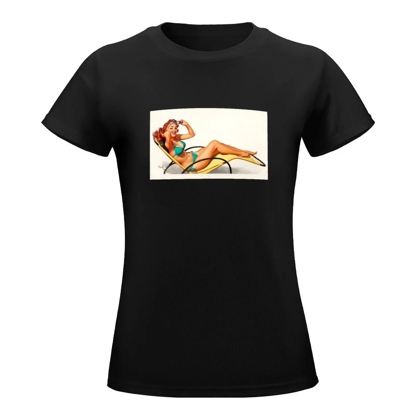 Pin-Up in Turquoise Bikini Pin Up Art T-Shirt summer top customs design your own sublime spring clothes Women 2024