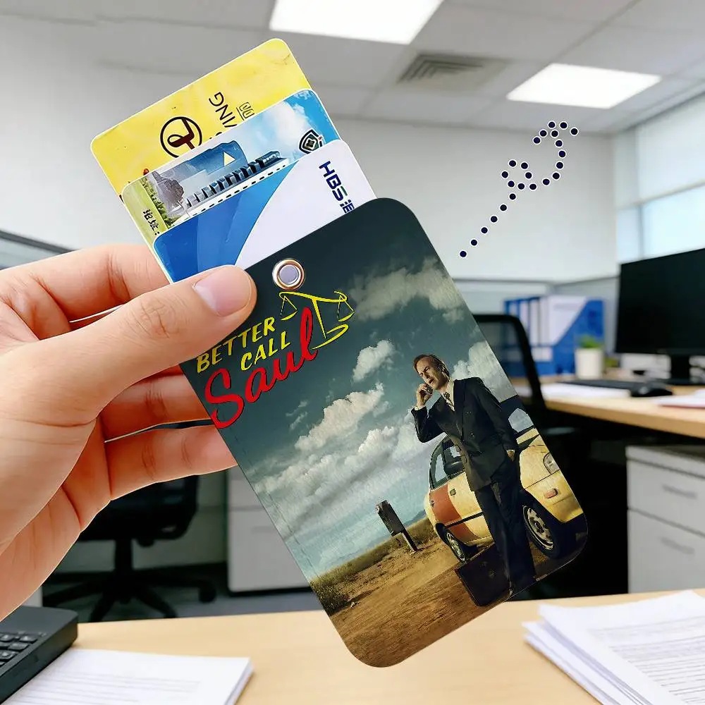 TV series Better Call Saul Rectangle ID Card Case Keychain Access Card Bag Key Tag Ring Leather Card Holder Key Ring Access