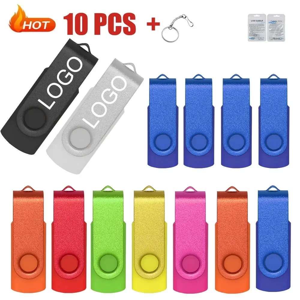 10pcs/lot Rotable USB Flash Drive 2.0 Pen Drives 64GB 32GB 16GB 8GB 4GB Pendrive Usb Memory Stick Free Logo for Photography Gift