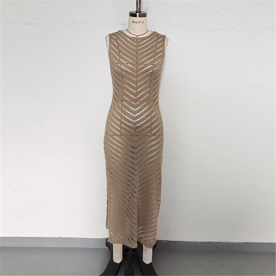 Hohlgewebtes, ärmelloses, gehäkeltes, gestricktes Tunika-Strandkleid, Mini-Strandkleid, Strandmode, Damen V6745 – Detail 18