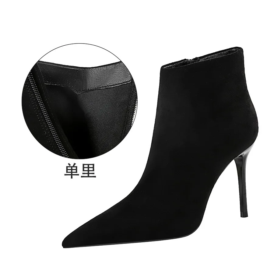 Fashion Simple High Heel Suede Pointed Head Sexy Nightclub Slim Short Winter And Naked Boots Pumps Wedding Shoes туфли женские