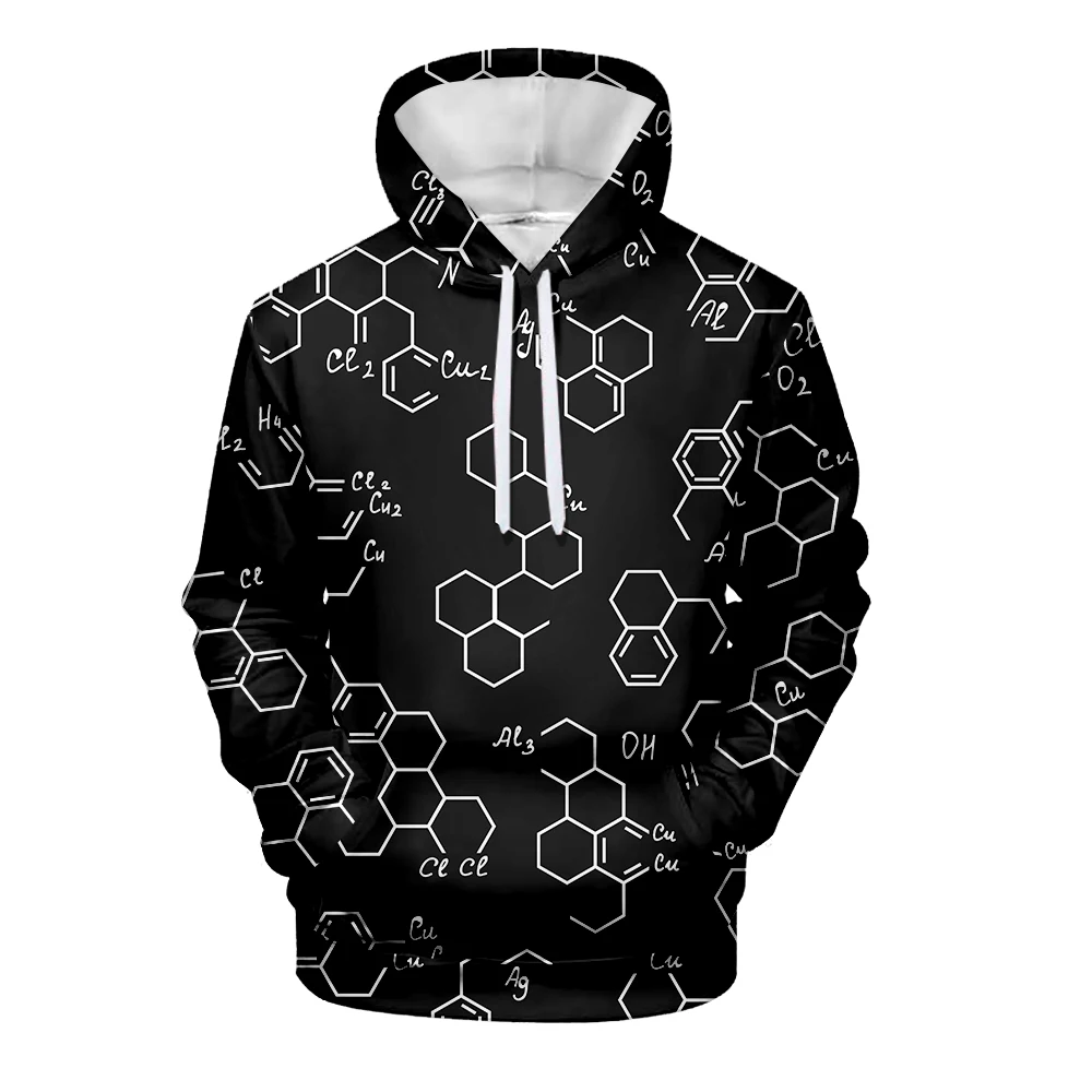 Camisola de rua com capuz alto para homens e mulheres, moda 3D Hoodie, fórmula matemática, matemática, logística, química, matemática, novo, outono