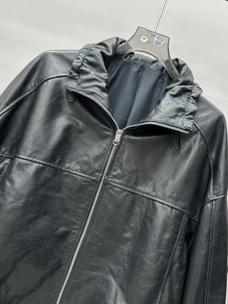 オフィスレディース ターンダウンカラー 快適な本革ジャケット ソリッドカラー 牛革 長袖 ルーズジッパー アウターウェア