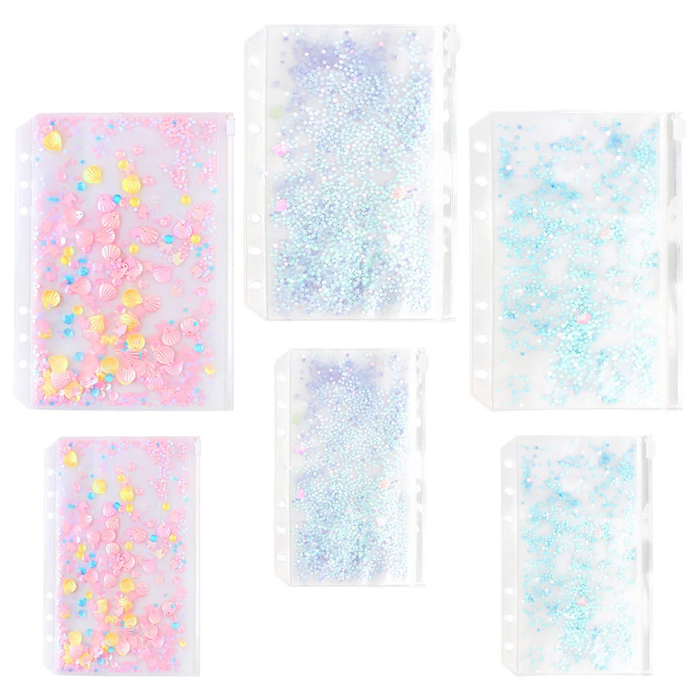 6 Pcs Loose-leaf Storage Bag Money Budget Binder Binders Planner with Cash Envelopes Zip Pouch File Bags Folders Zipper Sequins