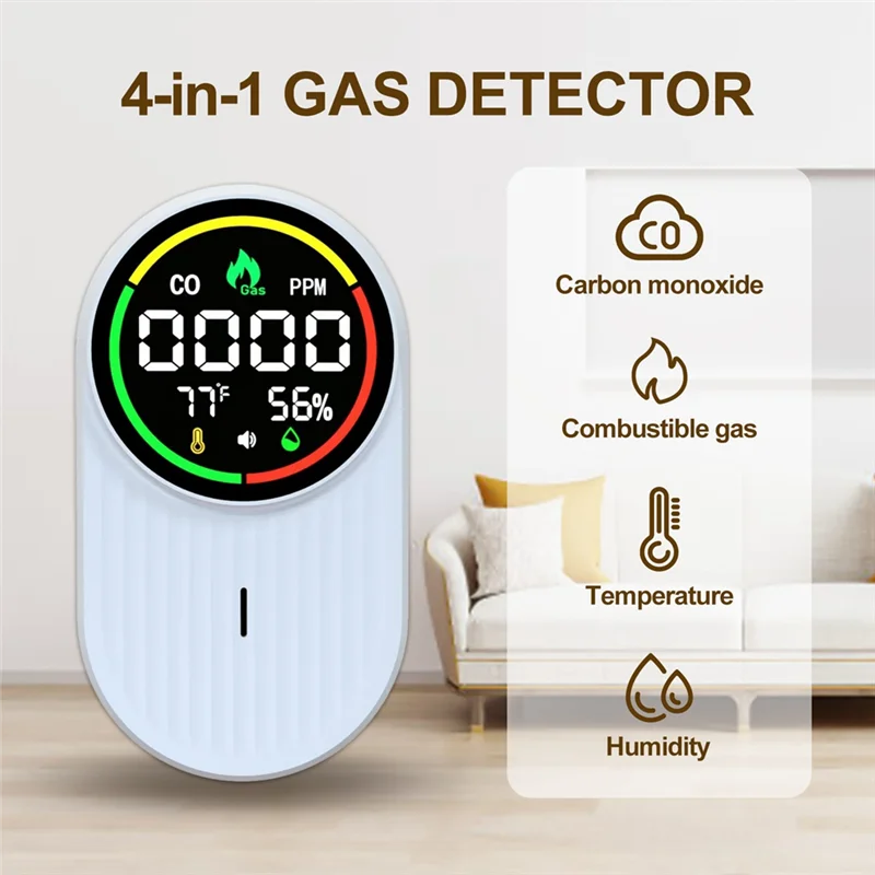 ABVO-가연성 가스 감지기 실내 공기질 모니터 일산화탄소 경보 미국 플러그