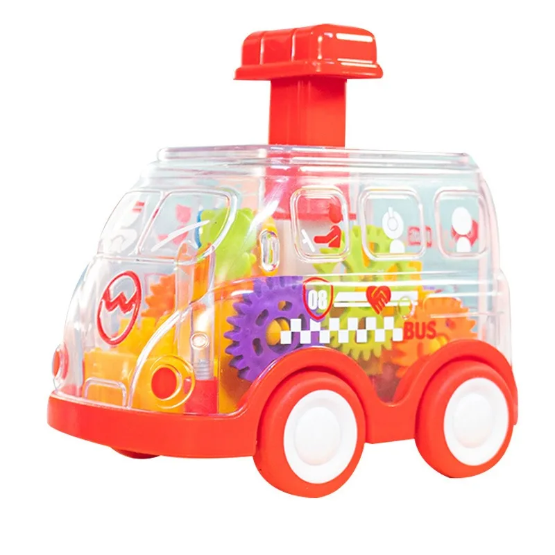 Baby Toy Cartoon Press Gear Car Toy Lnertia Pull-back Transparent Car Inertia Rebound Car Birthday Gifts for Kids Boys and Girls