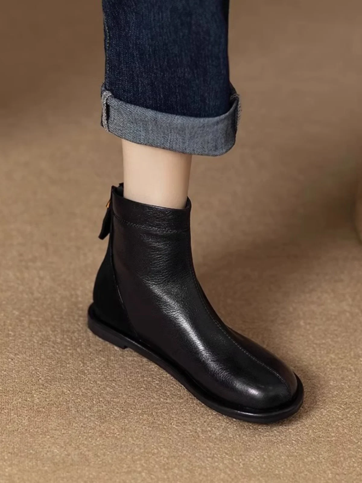 

Удобные кожаные ботинки на плоской подошве в стиле ретро, женские осенне-зимние ботильоны на молнии с подкладкой Briti Sle