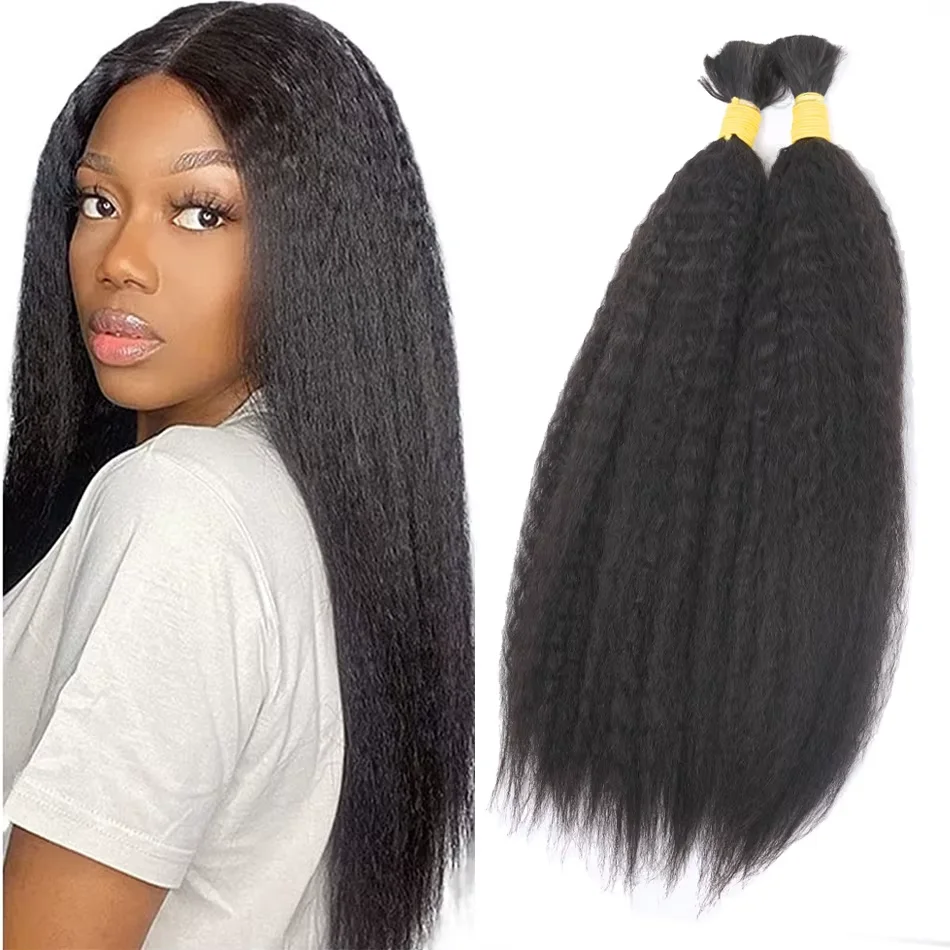 

Kinky Straight Human Braiding Hair For Bohemian Braids Wet and Wavy Bulk Human Hair No Weft 50g Yaki Straight For Micro Braiding