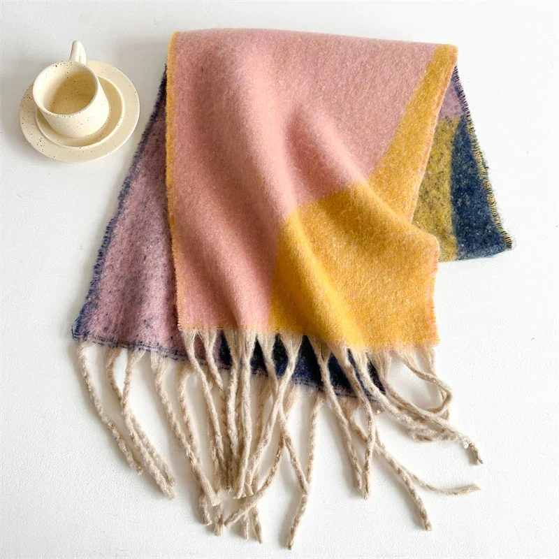 Fashion Cashmere Warm Scarfs Winter Pashmina Scarves Tassel Plaid New Scarf for Women Solid Shawl Wrap Lady Bandana Foulard 2023