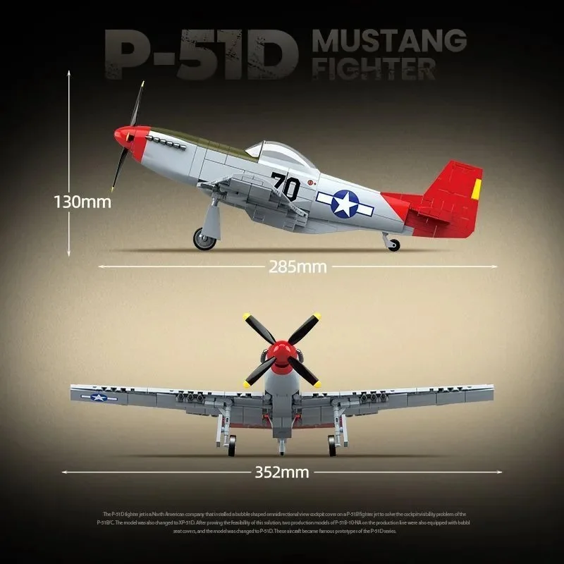 Flaming Fighter Jet Model Building Blocks Toy Set - Warplane Series Includes Mustang BF-109E Yak-1B - Gift for Ages 14+