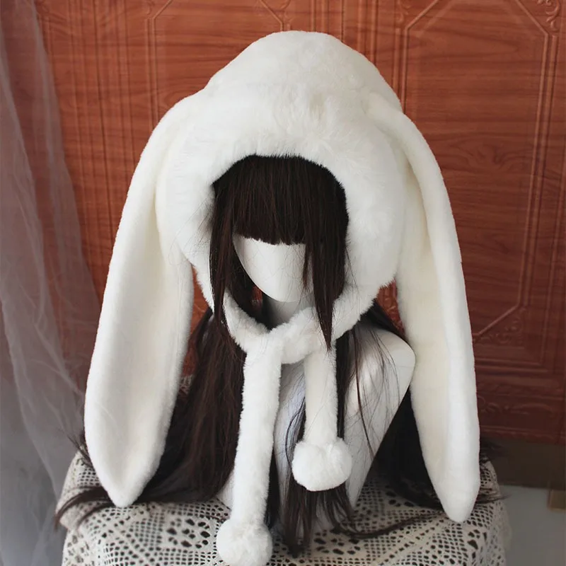 Cappello invernale lungo con orecchie di coniglio in peluche caldo e spesso fatto a mano per ragazze, viso carino e accattivante, piccolo cappello peloso Lei Feng