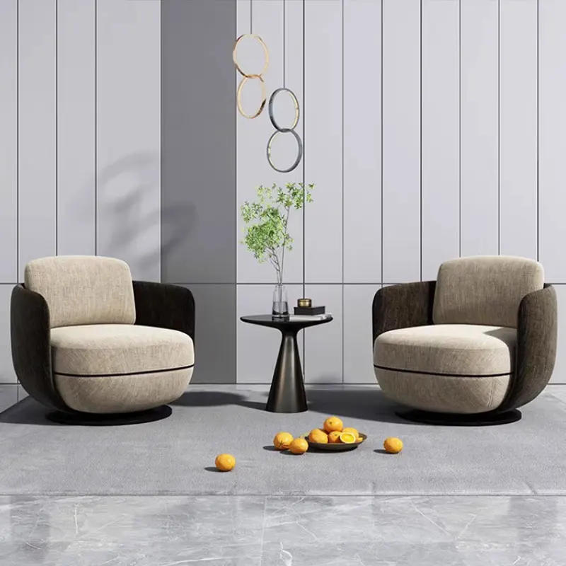 Italian Light Luxury Velvet Sofa Chair Living Room Hotel Lobby Business Negotiation Revolving Swivel Leisure Single Sofa