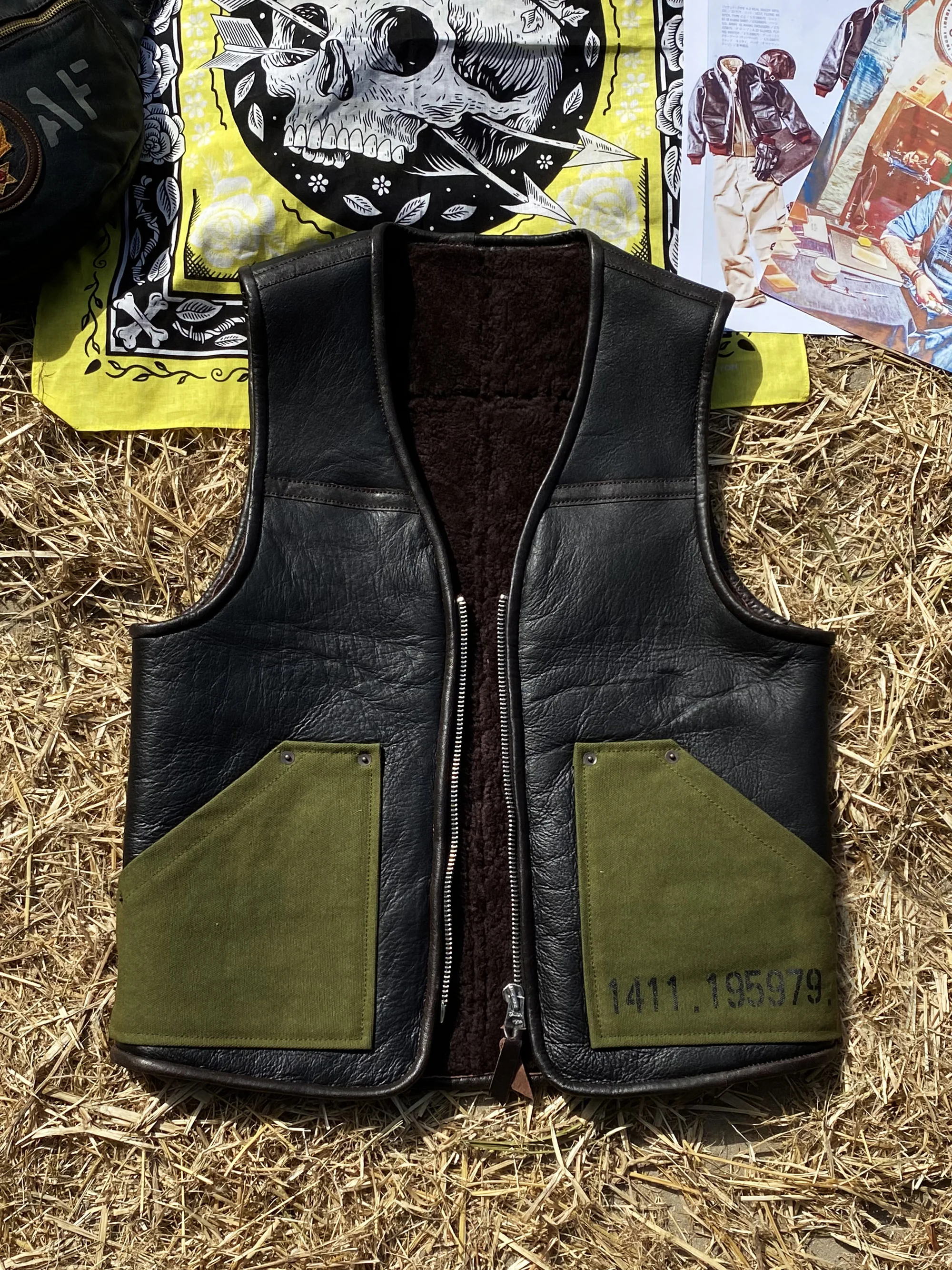 Retro American Style Men's Biker Vest Short Sleeve Slim Fit Sheepskin Leather Jacket Fashionable Urban Casual Youth Wear