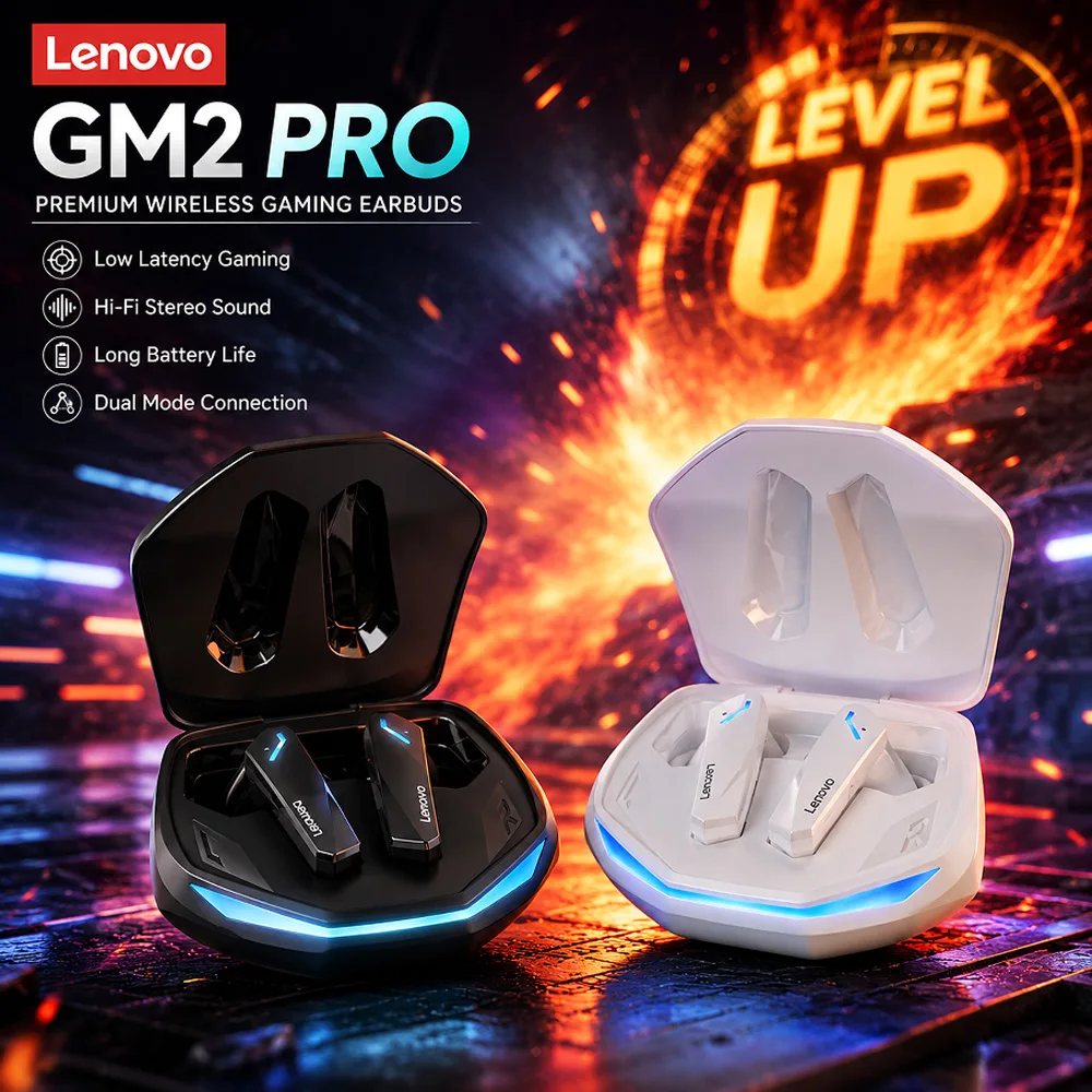 LenovoGM2 Pro TWS Wireless Gaming Earbuds Bluetooth 5.3 Low Latency Game Music Dual Mode HiFi Stereo Sound ENC Clear Call2026NEW