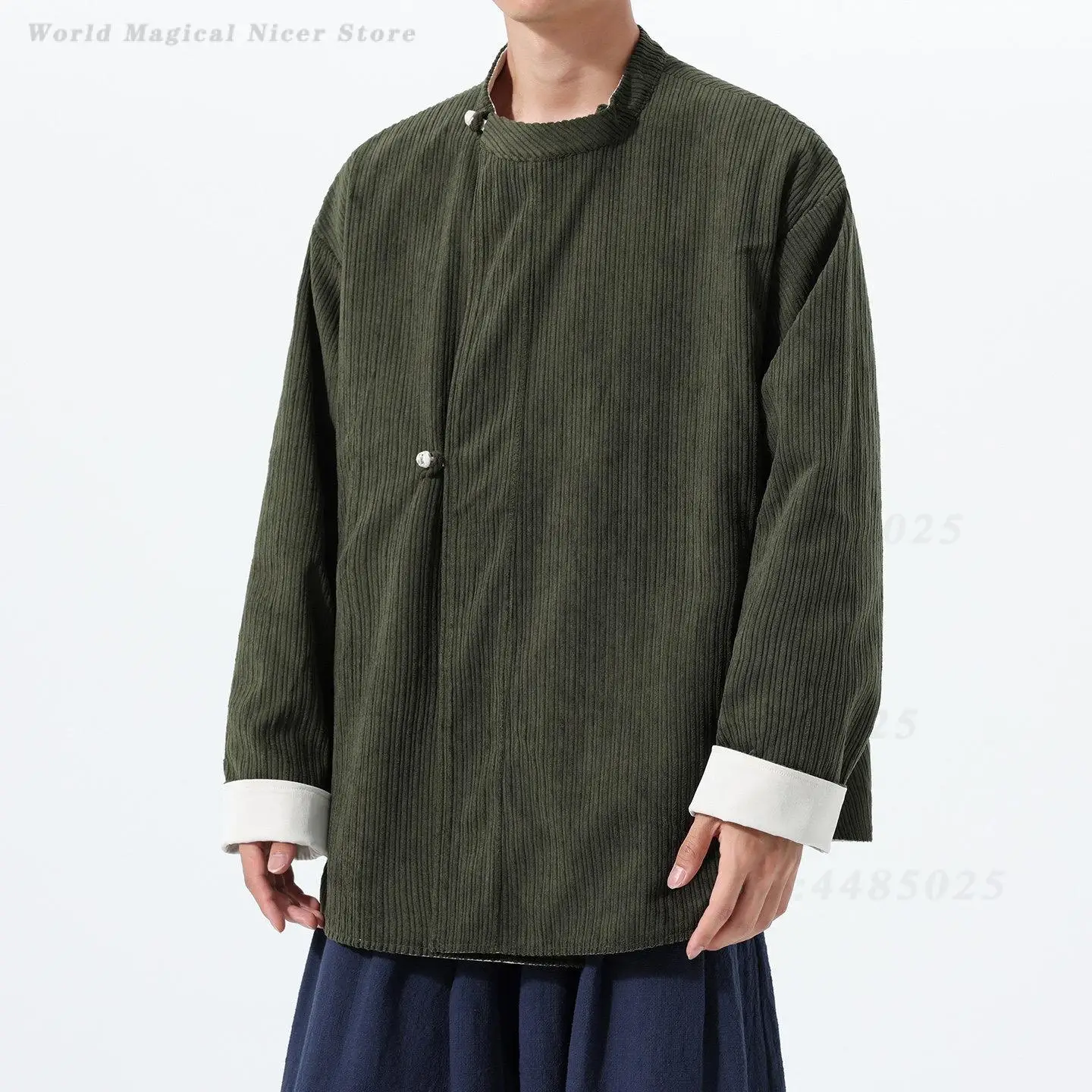 2026 Autumn Winter Men Retro Oriental Reversible Robe, New Chinese Style Frog Buttons Loose Casual Daily Outerwear Cardigan