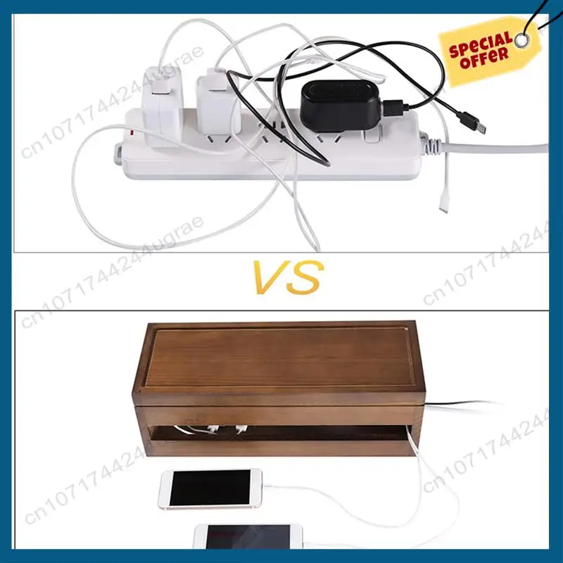 

-A15I 3X Cable Management Box Wooden Cord Organizer Box For Extension Cord Power Stripe Surge Protector Wire (Coffee Color)