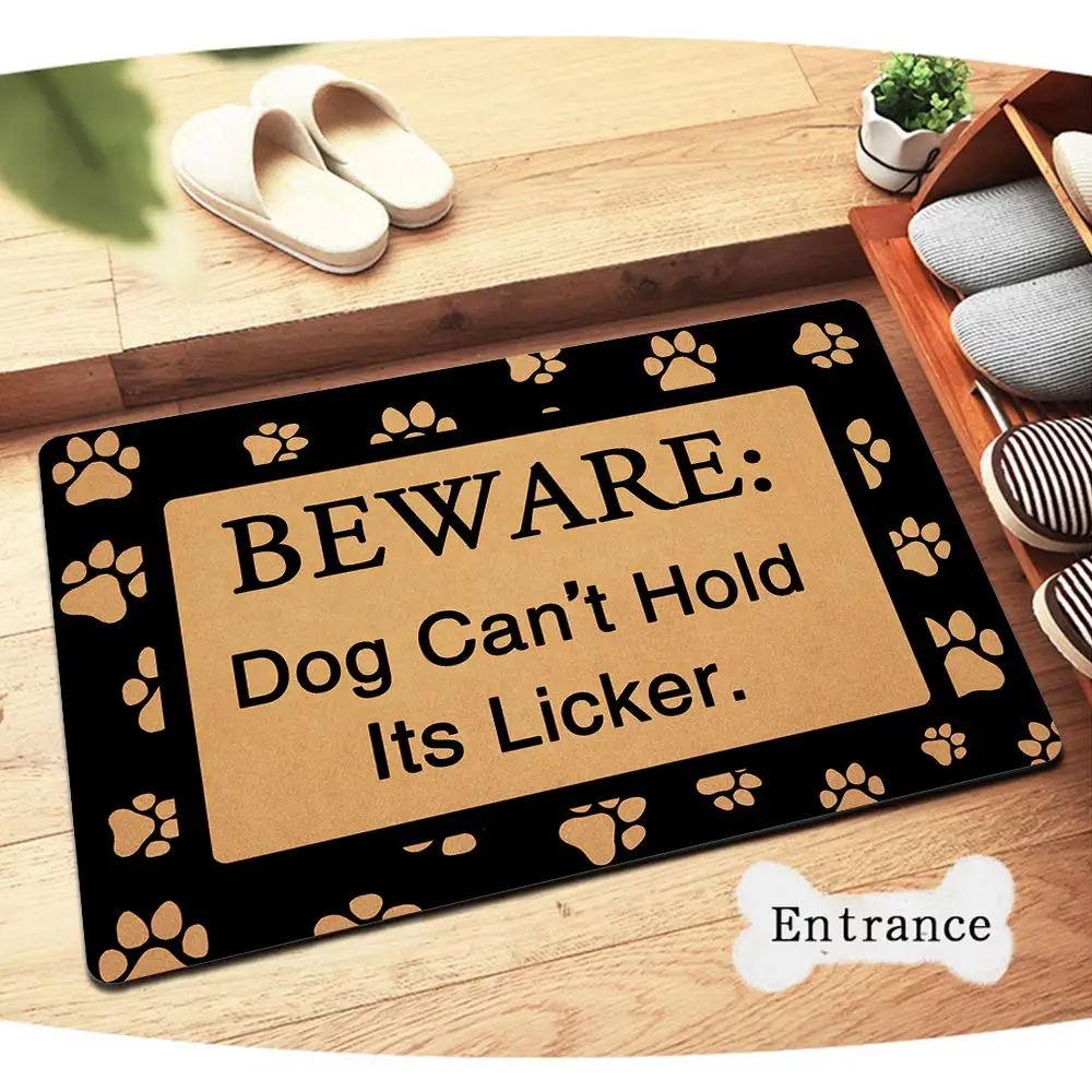 Beware Dog Can't Hold Its Licker Rubber Bathroom Kitchen Mat Garden Garage Door Floor Mat Non-Slip Carpet Entrance Rug