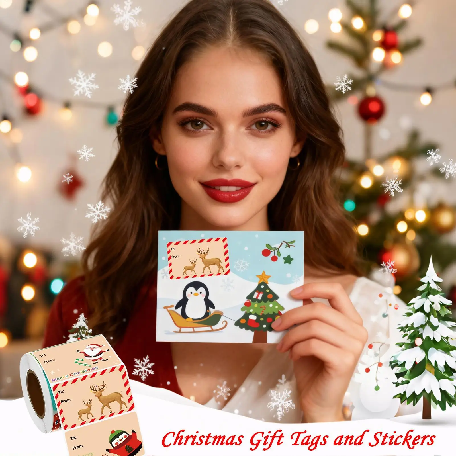 Christmas Tags Stickers Roll 500 Pieces Assorted Cartoon Patterns Portable Holiday Stickers Christmas Labels Envelope Seals Tags