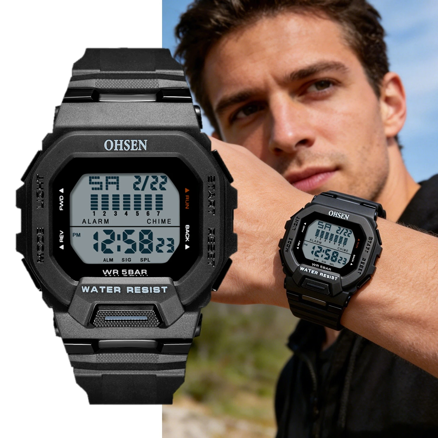Fashion OHSEN Hombre Male Digital Watches 5ATM Dive Man Mens Sport White Wristwatches Hand Clocks Man Watch Reloj Masculino