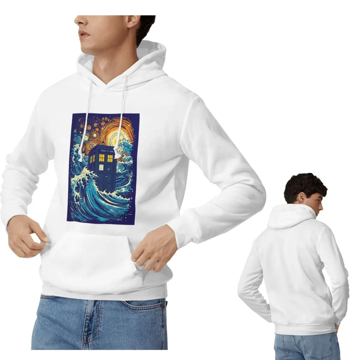 Sudaderas con capucha de la gran ola de Kanagawa y la caja azul para hombre y mujer, Jersey informal, sudaderas de manga larga, ropa de calle para Otoño e Invierno