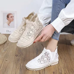 Hollow Out Flats Slip-on Solid Ankle Short Boot Round Toe Shoes For Thick-soled British Style Boots Women 2024