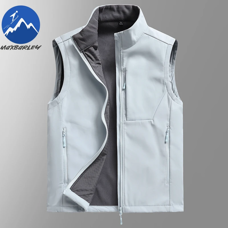 

Maxbarley 2026 Men Vest Outdoor Sports Camping Soft Shell Waterproof Sleeveless Work Jacket Autumn Windproof Zipper Pocket Vests