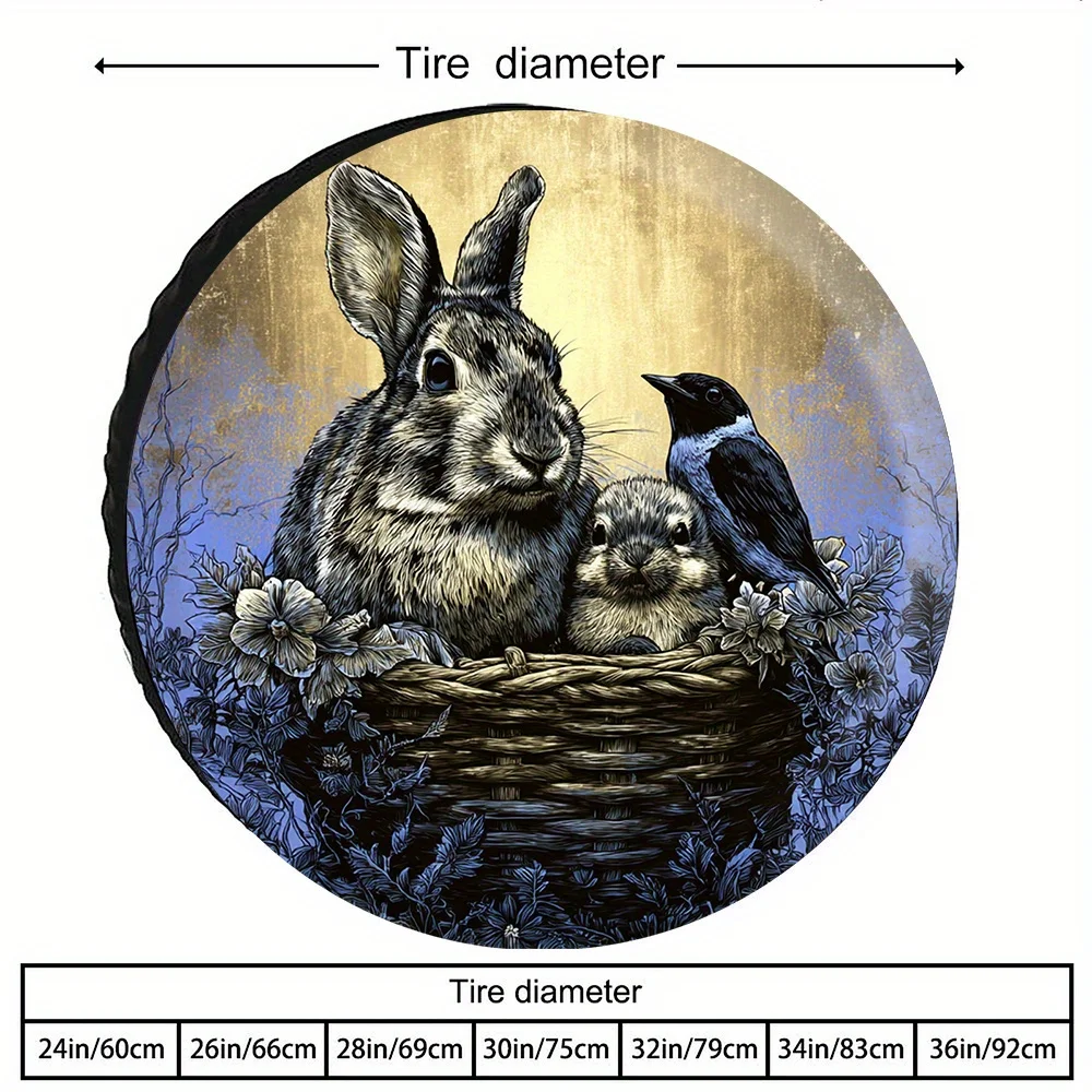 Cute Rabbit Nest Graphic Tire Cover Polyester Waterproof Outdoor SUV Spare Wheel Protector