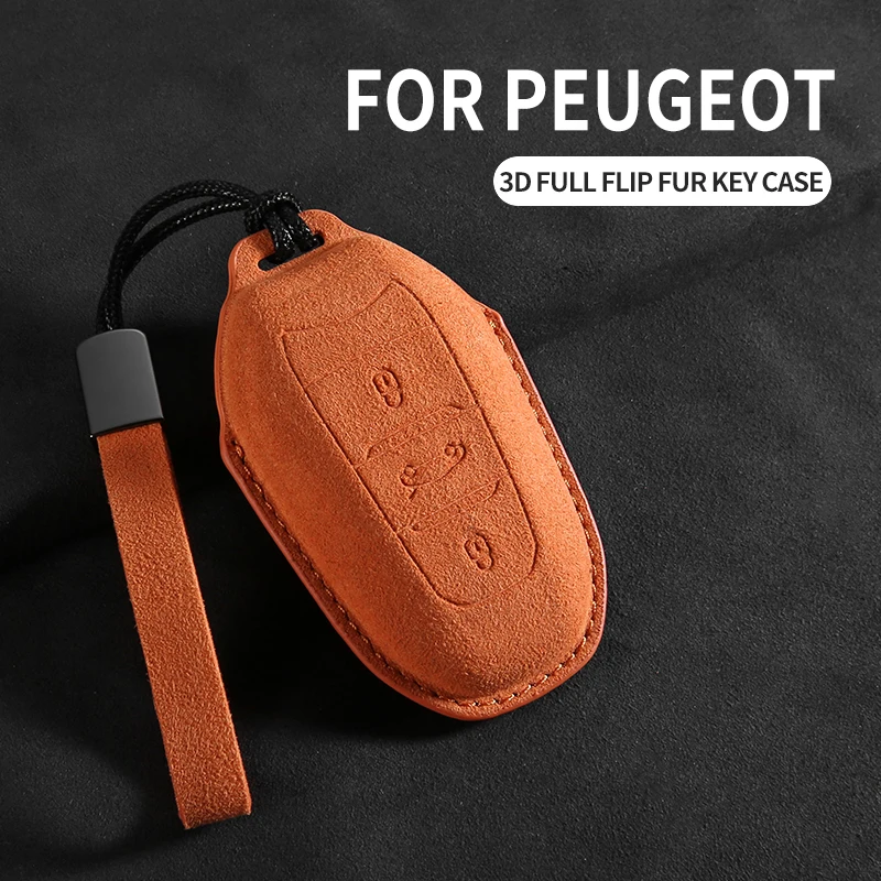 Car Key Case Cover Keyring For Peugeot 308 408 508 2008 3008 4008 5008 Car Keychain Fob Protected Suede Anti-scratch Accessories view 6