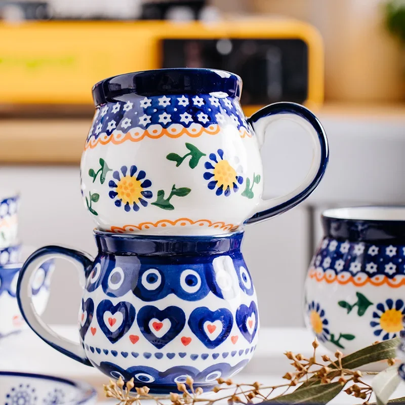 National Style Cup Fashion Large Capacity Retro Mug Home Water Milk Mark Mug Gold Inlaid Couple Cup Holiday Birthday Gift
