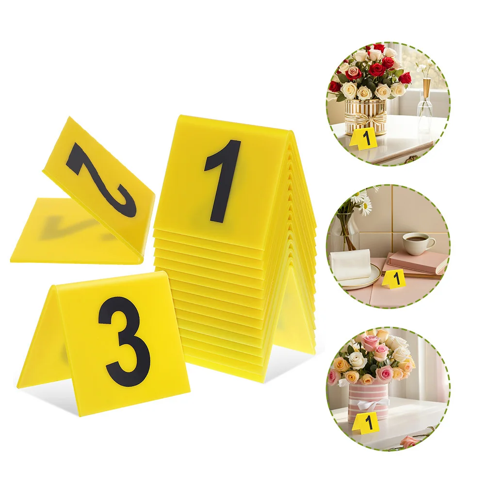 

15pcs Acrylic Table Number Display 1-15 Double Sided Reusable Tent Signs For Banquets Wedding Party Reception Yellow Numbered