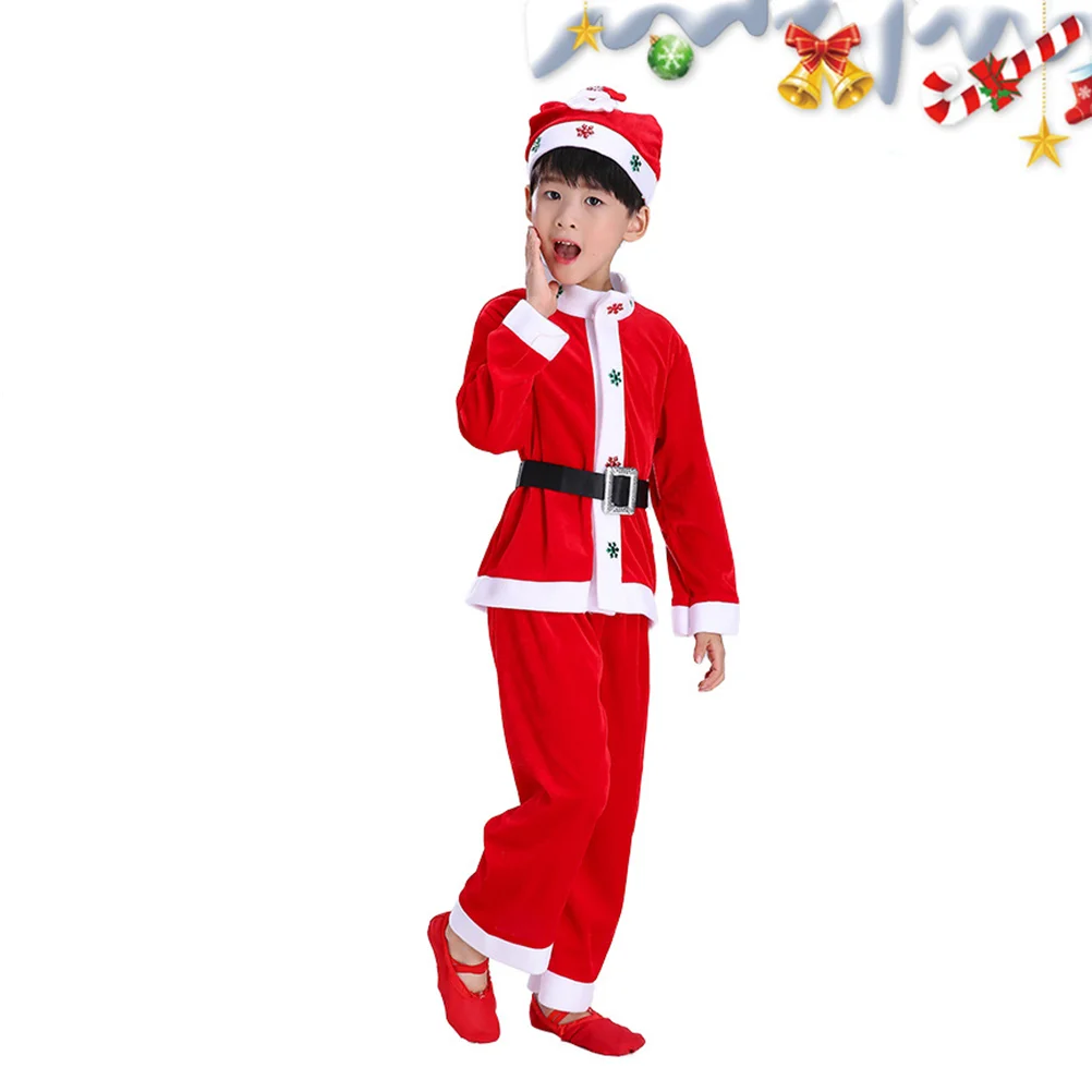 Children Santa Claus Costume Christmas for Stage Performing Clothing Suit Red Girl