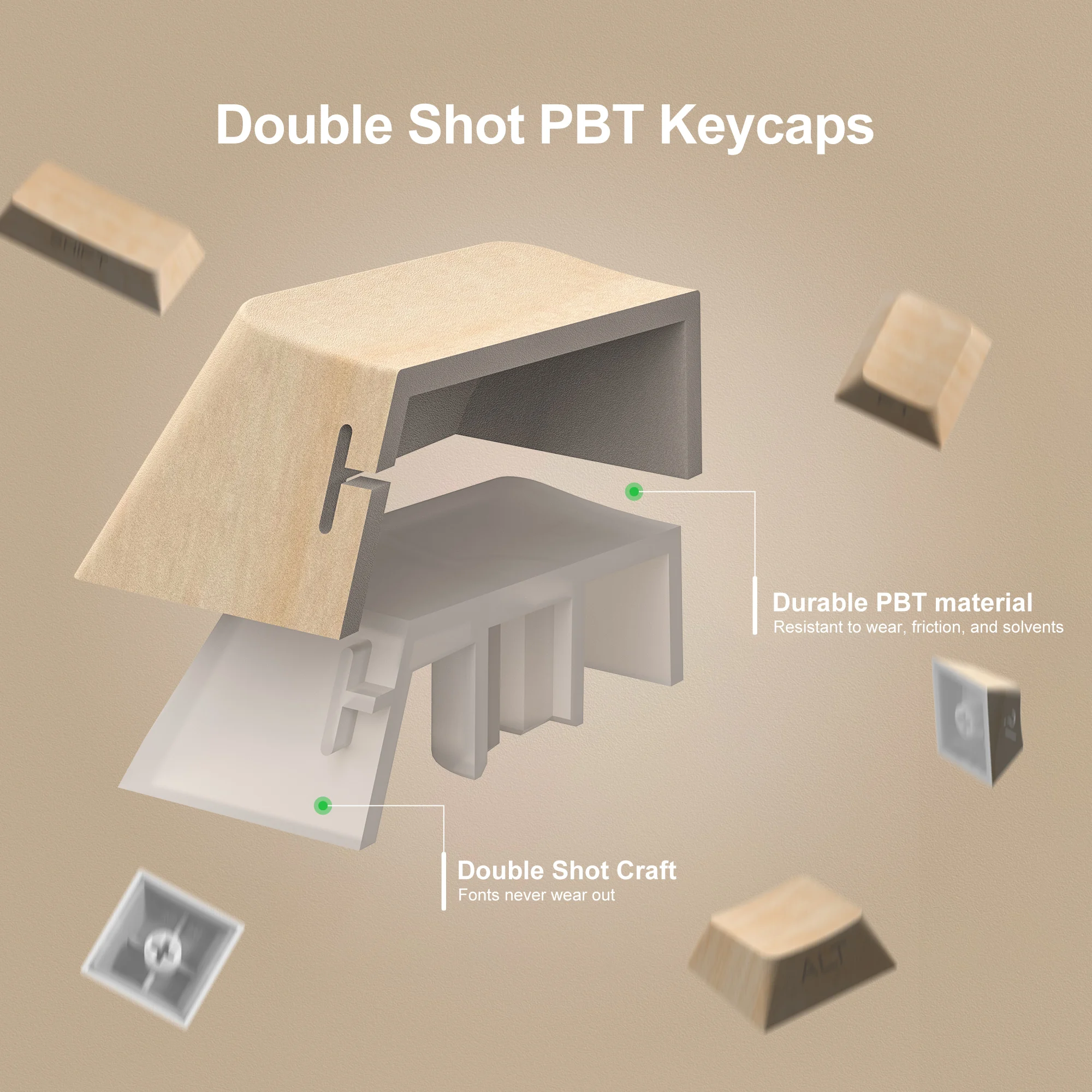 136 tasti in legno di faggio stampa laterale retroilluminata 5 lati Dye-Sub PBT Keycap RGB Cherry Profilo per tastiera meccanica Cherry MX Gamer