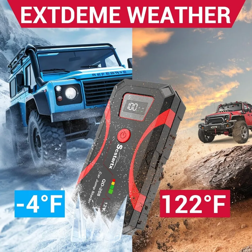 Arrancador de batería de coche 208, paquete de batería de energía portátil, caja de salto de pico de 2000A y 12V para motocicleta de hasta 7L de Gas y 4L diésel, 3 modos