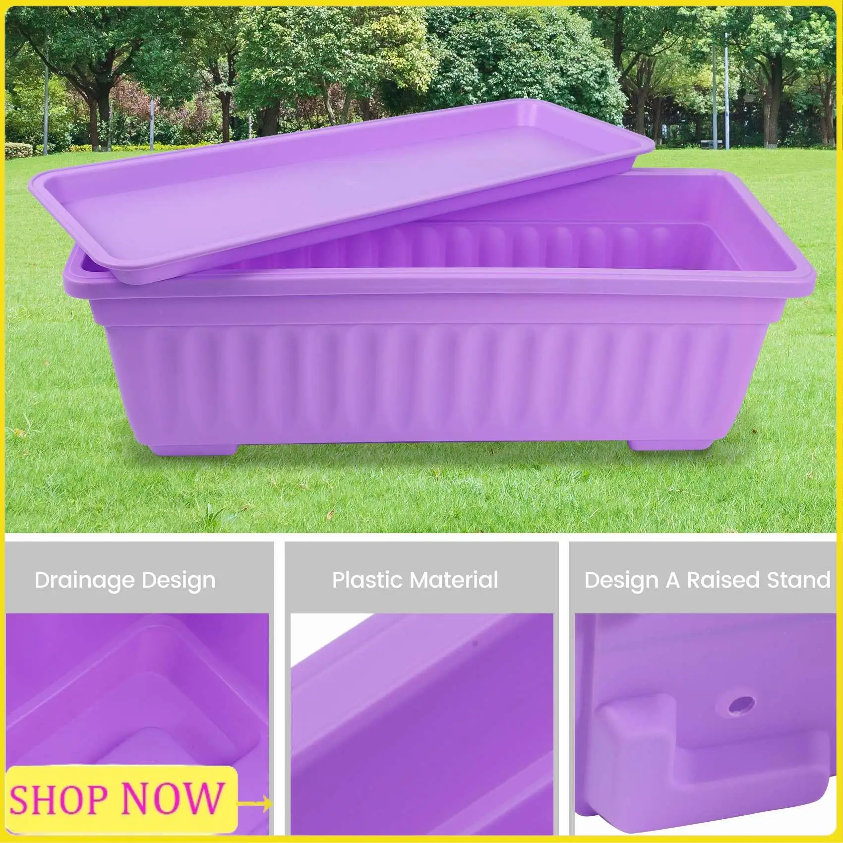 Especial 4 Packs 17 Inches Flower Window Box Plastic Vegetable Planters For Windowsill, Patio, Garden, Home Decor, Porch