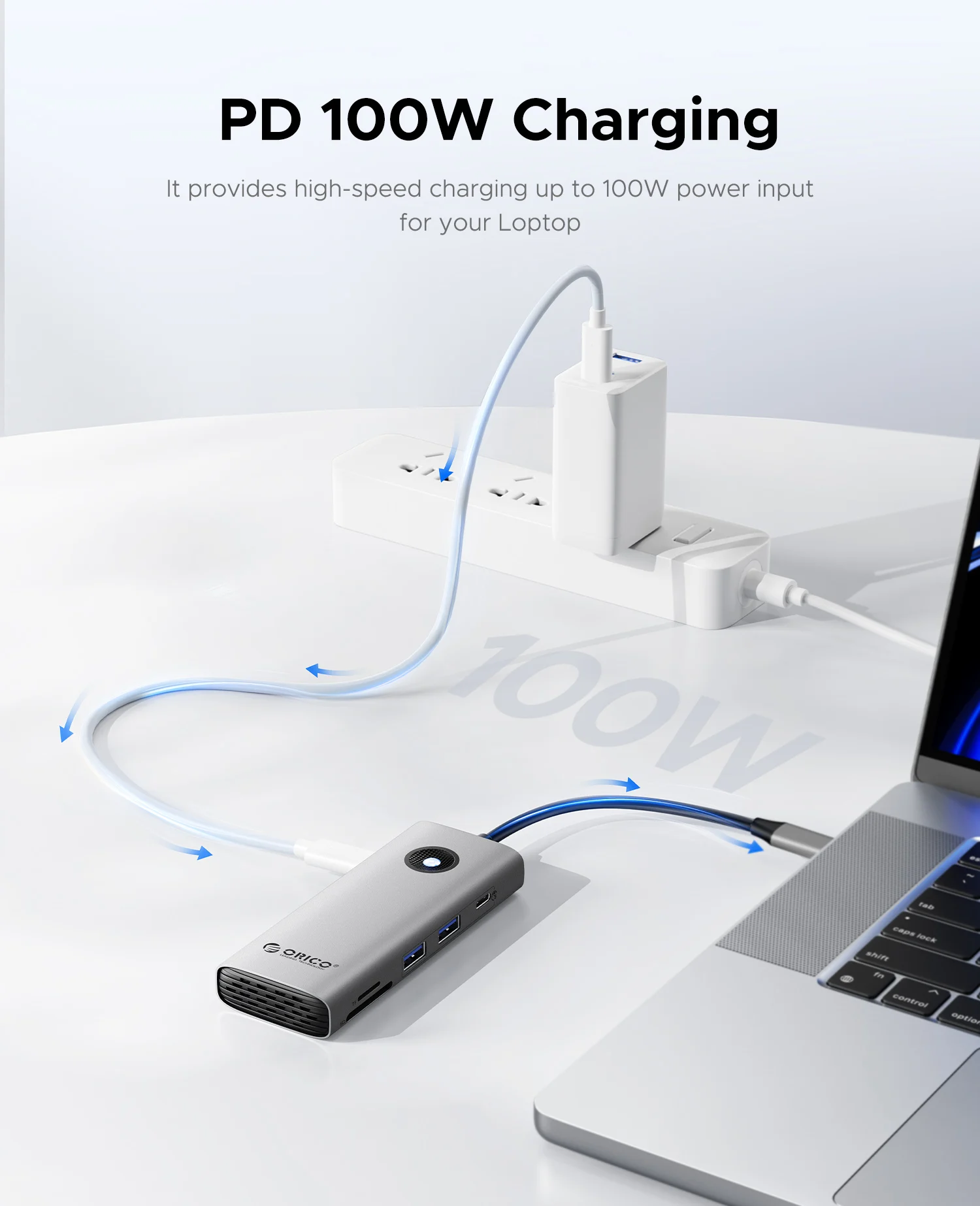 ORICO 8-Port USB 3.0 HUB موسع العرض الثلاثي لمحطة إرساء الكمبيوتر المحمول MacBook اثنين HDMI-COM 4K60HZ PD100W محول الفاصل