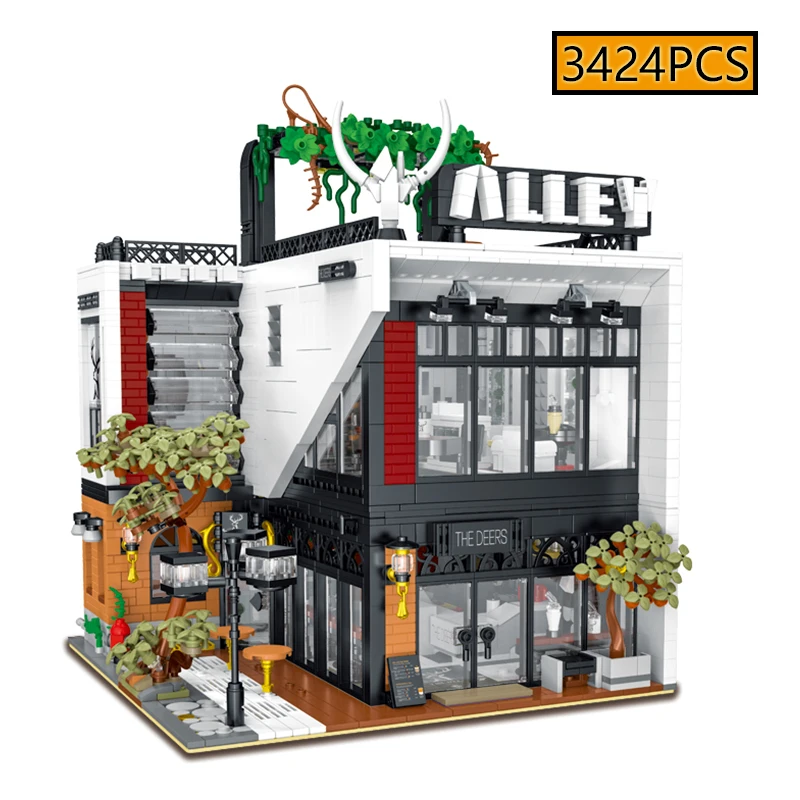 

3424 детали MOC Модель кафе-чайной с LED-подсветкой, городская уличная сцена, сборный конструктор, развивающая игрушка-головоломка для детей
