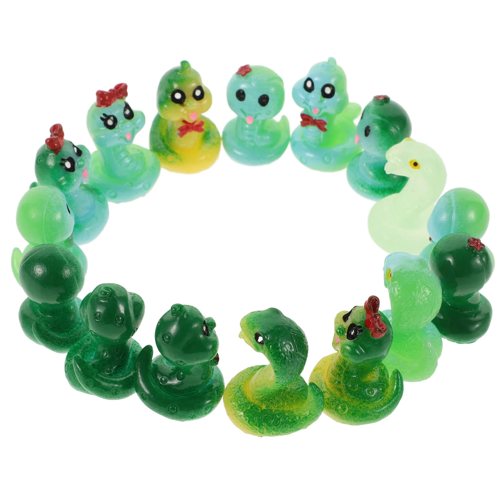 16 Pcs Snake Miniature Landscape Ornaments Decor Figurines Statues Luminous Tiny Models Figures Resin Animals