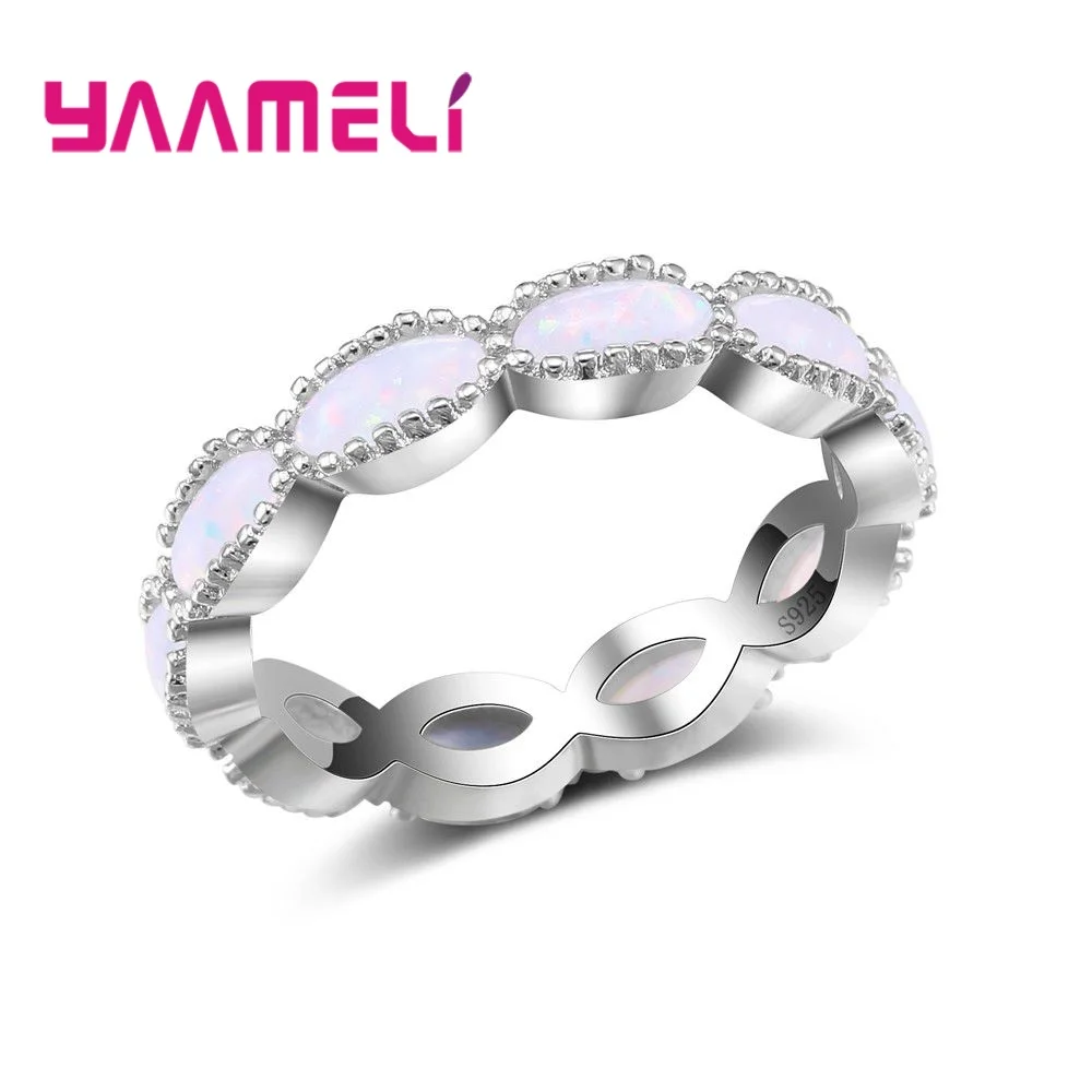 

New Design Staggered 925 Silver Color Wedding Rings For Women Charms Queen Princess Ring Pink Opal Bridal Engagement Jewelry