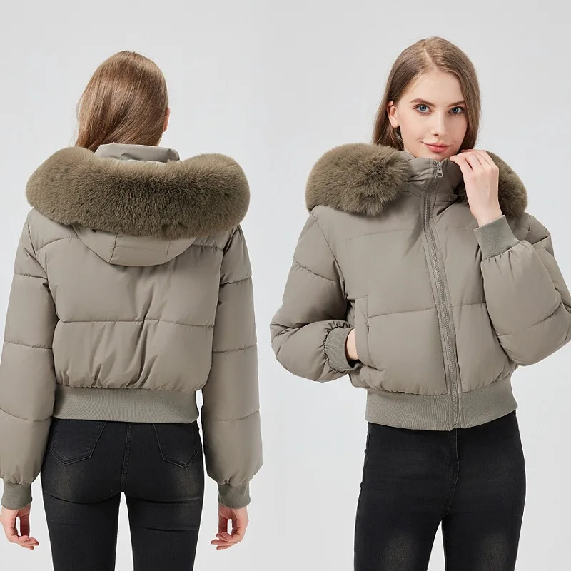 

Хлопковая куртка с высокой талией, женское зимнее пальто с большим меховым воротником, модная уличная одежда, импортированная из Европы и Америки