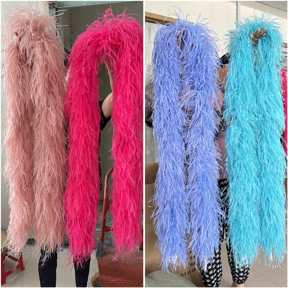 2 Meters/Lot Ostrich Feather Boa Shawl Vintage Fluffy Ostrich Shawl for Wedding Dress Dcoration 6/10/15 Layers Plume Scarf