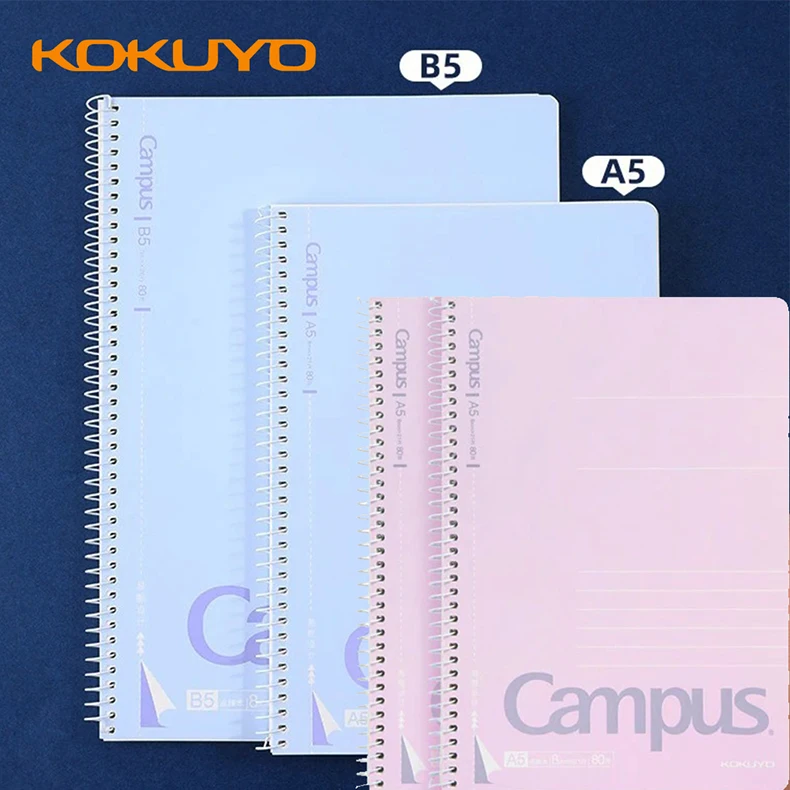Japan KOKUYO Spulen-Notizbuch, 80 Seiten, Campus, horizontale Linie, Spiral-Notizbuch, A5/B5, Innenseiten, zerreißbar, Schulbürobedarf – Detail 1