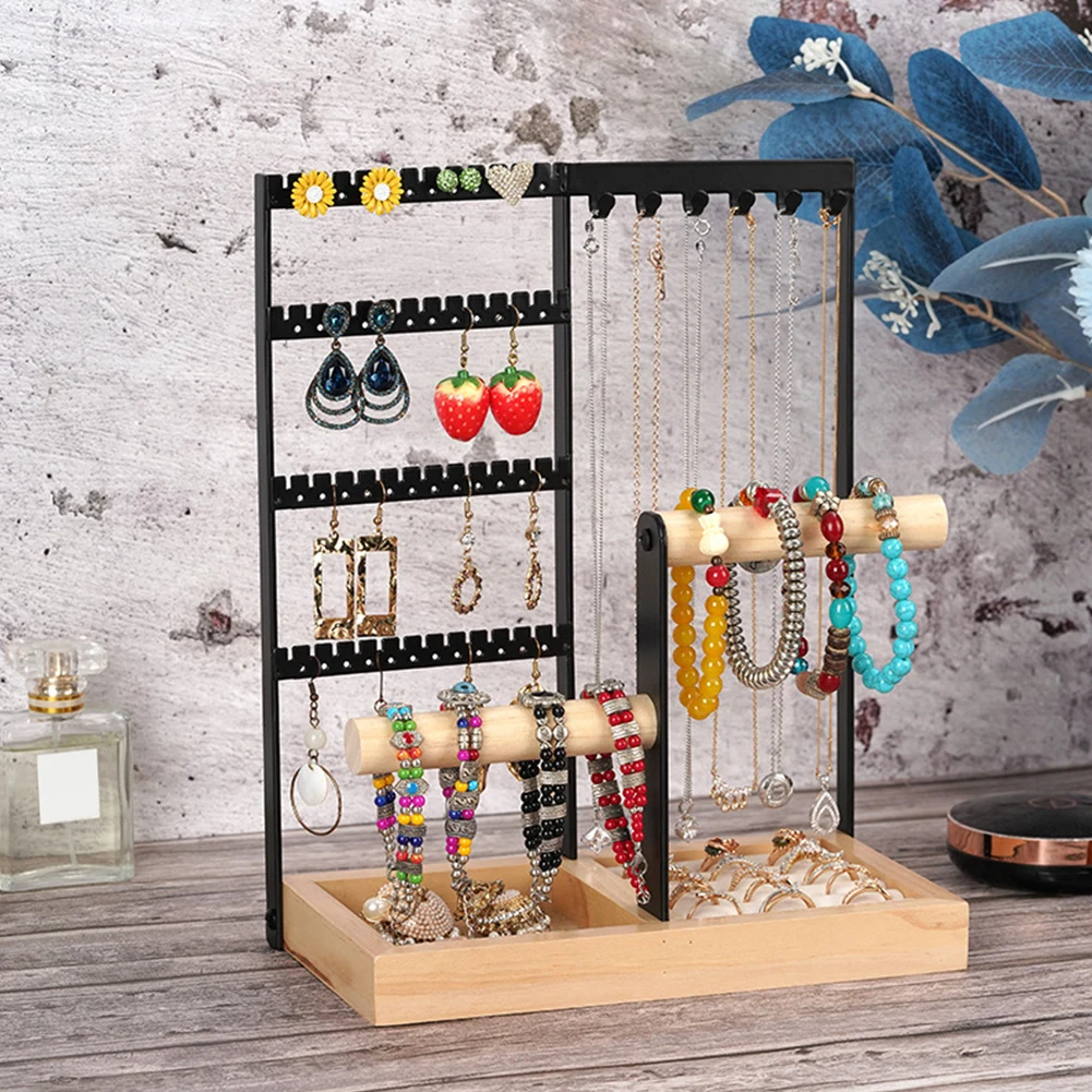 

Jewelry Holder Rack Space Saving Necklace Display Holder with Wooden Base Multifunctional for Bracelets Earrings Rings Watches