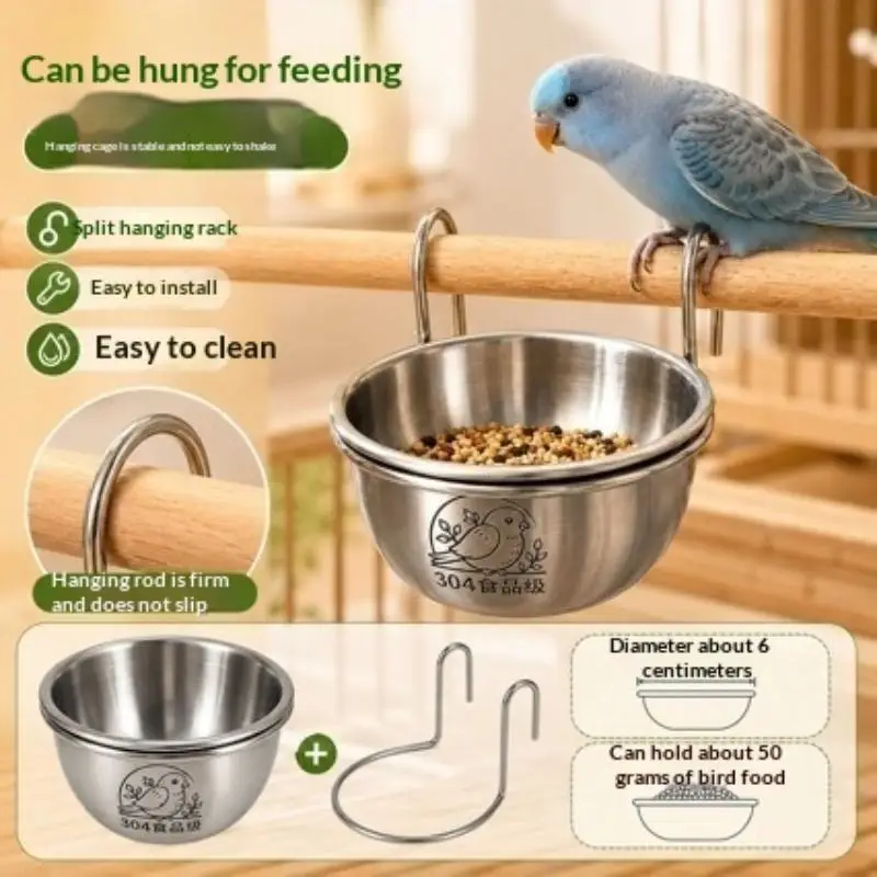 1/2PCS Stainless Steel Bird Feeder Bowl Hanging Parrot Bath Cups Stable Locking