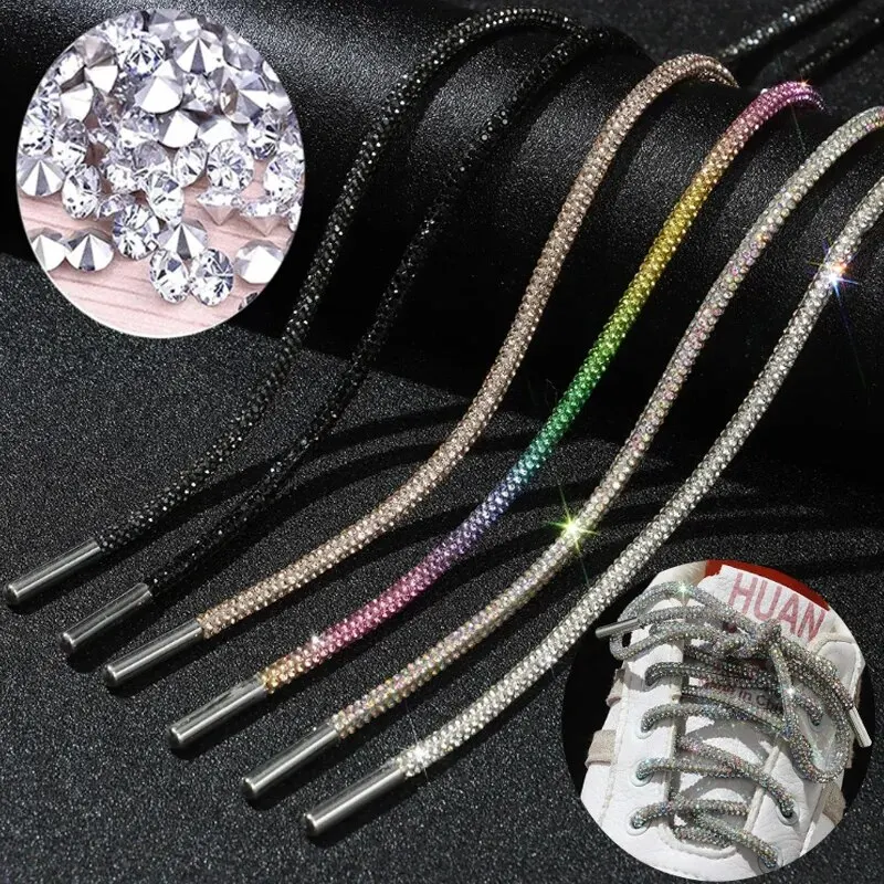 1 Pc Rhinestone Shoe Lace Luxury Diamond ShoeLace Bright String Cross Braiding Strap DIY Drawstring 120cm