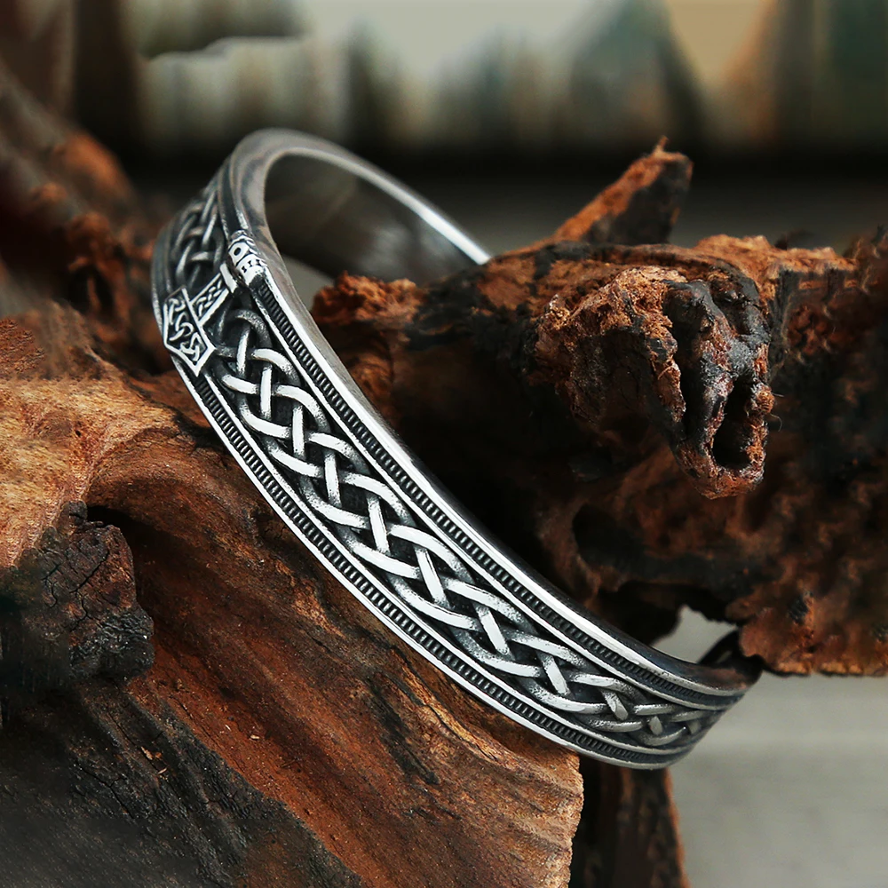Nordic Vintage Viking Celtic Knot Cuff Bangles For Men Punk Stainless Steel Thor's Hammer Bracelet Biker Amulet Jewelry Gifts view 4